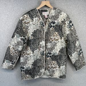 VTG Rhoda Lynne Jacket Womens Small Multi Animal Print Silk Open Front Puffer